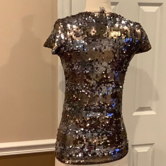 Alice + Olivia bronze silver sequin striped top Small - Picture 5 of 8